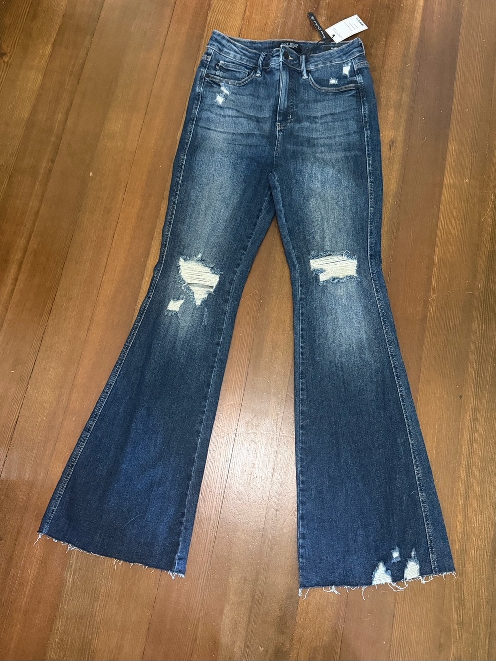 Judy Blue Distressed Dark Blue Flare Jeans